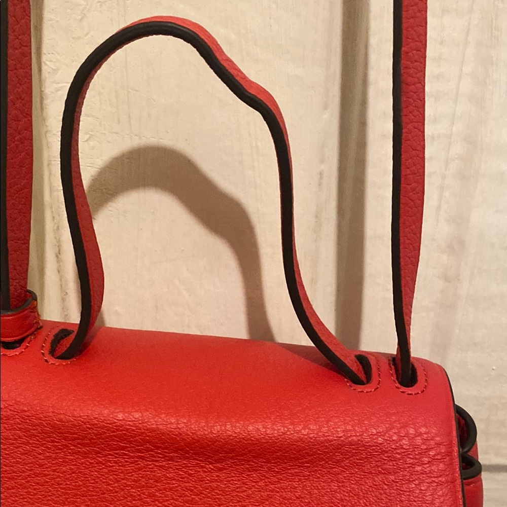 J.Crew 100% Vibrant Red Crossbody Bag with Saddle Shape and Gold Hardware - Picture 9 of 16